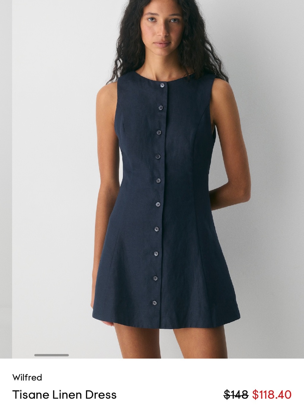 Aritzia Wilfred Navy Button-Front Sleeveless Mini Dress